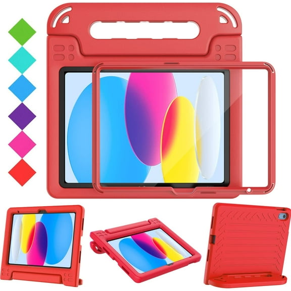 BMOUO Kids Case for iPad (A16) 11th Generation 11" 2025/iPad10th Generation 10.9 Inch 2022 - with Screen Protector, Shockproof Covertible Handle Stand iPad 11th/10th Generation Case for Kids, Red