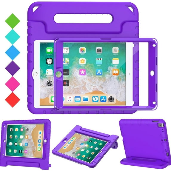 BMOUO Kids Case for iPad 5th/6th Generation (9.7-inch, 2017/2018), iPad Air 2 / iPad Pro 9.7 Case with Built-in Screen Protector, Shockproof Protective Cover with Handle Stand for Kids, Purple