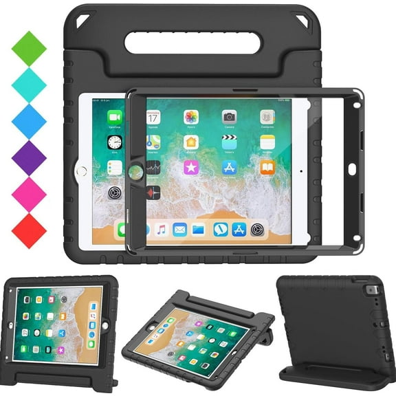 BMOUO Kids Case for iPad 5th/6th Generation (9.7-inch, 2017/2018), iPad Air 2 / iPad Pro 9.7 Case with Built-in Screen Protector, Shockproof Protective Cover with Handle Stand for Kids, Black