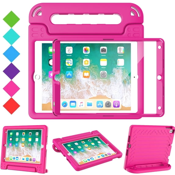 BMOUO Kids Case for iPad 5th/6th Generation (9.7-inch, 2017/2018), iPad Air 2 / iPad Pro 9.7 Case with Built-in Screen Protector, Shockproof Protective Cover with Handle Stand for Kids, Rose