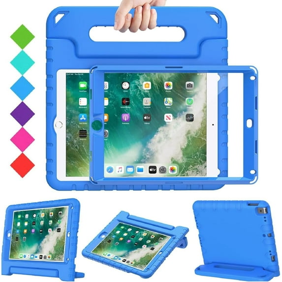 BMOUO Kids Case for iPad 5th/6th Generation (9.7-inch, 2017/2018), iPad Air 2 / iPad Pro 9.7 Case with Built-in Screen Protector, Shockproof Protective Cover with Handle Stand for Kids, Blue