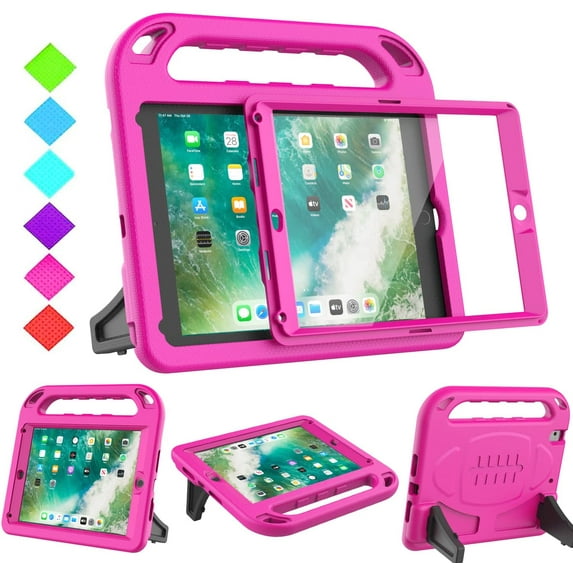 BMOUO Kids Case for iPad 9.7 2018/2017/iPad Air 2/1/Pro 9.7-Built-in Screen Protector Shockproof Handle Convertible Stand Case for iPad 9.7 Inch 2018 (6th Generation)/2017 (5th Generation)/Air 2,Rose