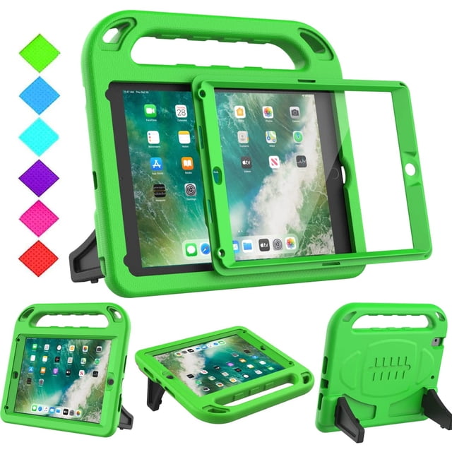 BMOUO Kids Case for iPad 9.7 2018/2017/iPad Air 2/1/Pro 9.7 - Built-in Screen Protector Shockproof Handle Convertible Stand Case for iPad 9.7 Inch 2018 (6th Generation)/2017 (5th Generation),Green