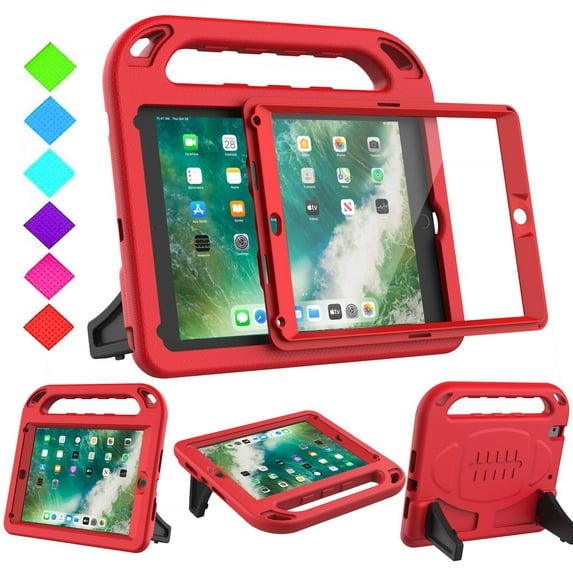 BMOUO Kids Case for iPad 9.7 2018/2017/iPad Air 2/1/Pro 9.7-Built-in Screen Protector Shockproof Handle Convertible Stand Case for iPad 9.7 Inch 2018 (6th Generation)/2017 (5th Generation)/Air 2, Red