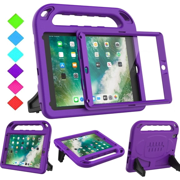 BMOUO Kids Case for iPad 9.7 2018/2017/iPad Air 2/1/Pro 9.7 - Built-in Screen Protector Shockproof Handle Convertible Stand Case for iPad 9.7 Inch 2018 (6th Generation)/2017 (5th Generation),Purple