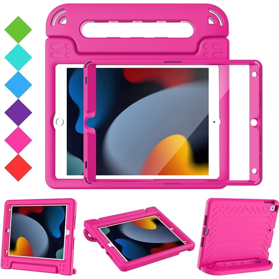 BMOUO Kids Case for iPad 9th/ 8th/ 7th Generation (2021/2020/ 2019), iPad 10.2 Case with Built-in Screen Protector, Shockproof Handle Stand Kids Case for iPad 9 8 7 Generation 10.2 Inch - Rose