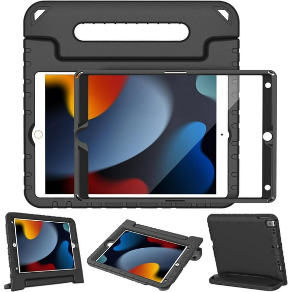 BMOUO Kids Case for iPad 9th/ 8th/ 7th Generation (2021/2020/ 2019), iPad 10.2 Case with Built-in Screen Protector, Shockproof Handle Stand Kids Case for iPad 9 8 7 Generation 10.2 Inch - Black