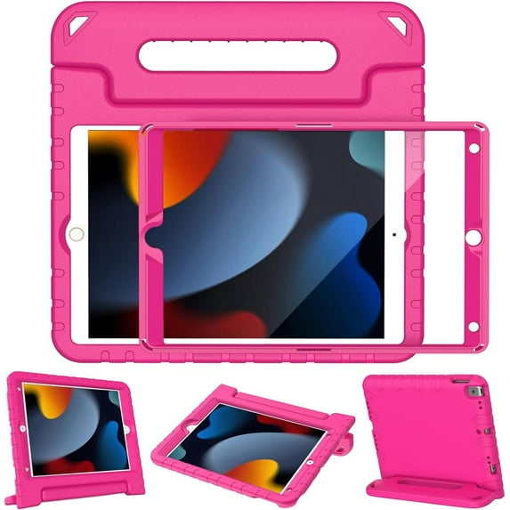 BMOUO Kids Case for iPad 9th/ 8th/ 7th Generation (2021/2020/ 2019), iPad 10.2 Case with Built-in Screen Protector, Shockproof Handle Stand Kids Case for iPad 9 8 7 Generation 10.2 Inch - Rose