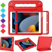 BMOUO Kids Case for iPad 9th/ 8th/ 7th Generation 2021/2020/ 2019, iPad 10.2 Case with Built-in Screen Protector, Shockproof Handle Stand Kids Case for iPad 9 8 7 Generation 10.2 Inch - Red