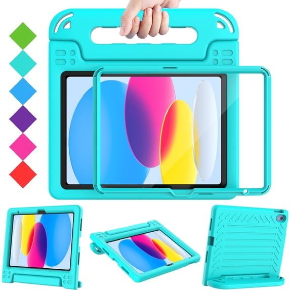 BMOUO Kids Case for iPad (A16) 11th Generation 11 Inch 2025, iPad 10th Generation 10.9" 2022 with Built-in Screen Protector Durable Shockproof Lightweight Handle Cover for iPad 10/11 Gen, Teal
