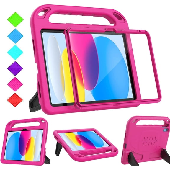BMOUO Kids Case for iPad (A16) 11th Generation 11 Inch 2025, iPad 10th Generation 10.9 inch 2022 - with Built-in Screen Protector, Shockproof Handle Stand iPad 11th/10th Gen Case for Toddlers, Rose