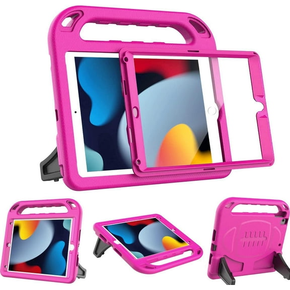 BMOUO New iPad 10.2 Case 2021/2020/2019 - iPad 9th/8th/7th Generation Case with Built-in Screen Protector,Shockproof Light Weight Handle Stand Kids Case for iPad 10.2" 2021/2019/2020 Latest - Rose