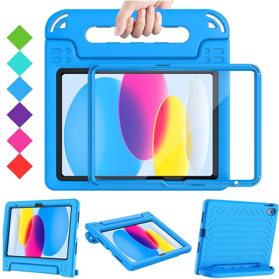 BMOUO Kids Case for iPad (A16) 11th Generation 11 Inch 2025, iPad 10th Generation 10.9" 2022 with Built-in Screen Protector Durable Shockproof Lightweight Handle Cover for iPad 10/11 Gen, Blue