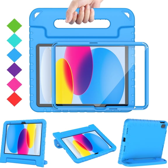 BMOUO Kids Case for iPad (A16) 11th Generation 11 Inch 2025, iPad 10th Generation 10.9" 2022 with Built-in Screen Protector Durable Shockproof Lightweight Handle Cover for iPad 10/11 Gen, Blue