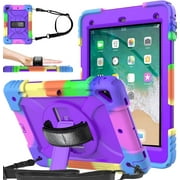 BMOUO iPad 6th / 5th Generation Case,iPad 9.7 2018/2017 Case,iPad Air 2 / iPad Air Case,3 Layer Shockproof [360 Rotating Stand][Hand Strap][Pencil Holder] Kids Case for iPad 9.7 inch 2018/2017, Purple