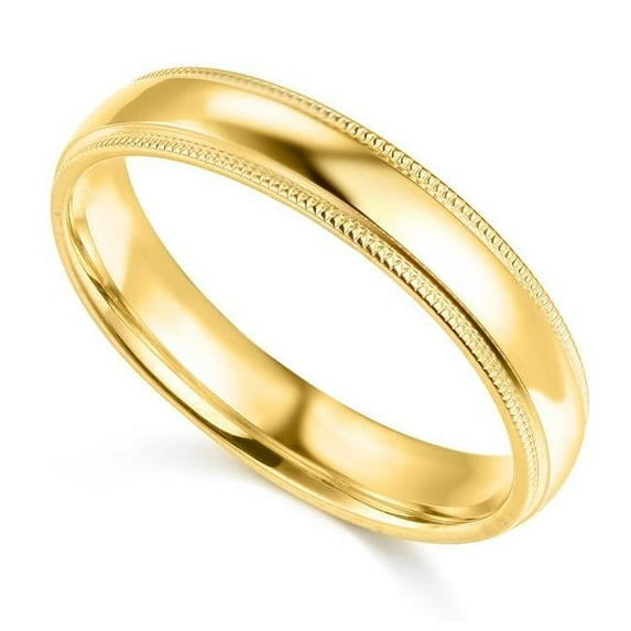 BMR-040-7 Size 7 14K Yellow Gold 4 mm Standard-Fit Milgrain & Polished Wedding Band - Yellow Gold - Size 7