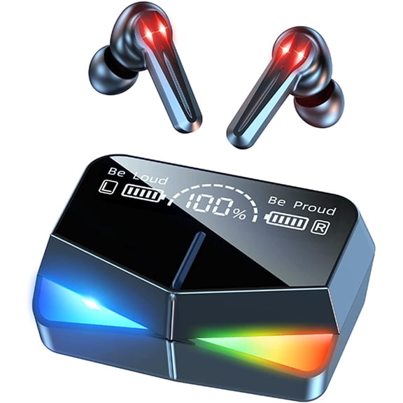 BMSM Wireless Gaming Earbuds, TWS Low Latency Bluetooth Gaming Headset with LED Display Charging Case, Immersive 3D Stereo Bass, Touch Control, USB-C 30H Playtime (Black)