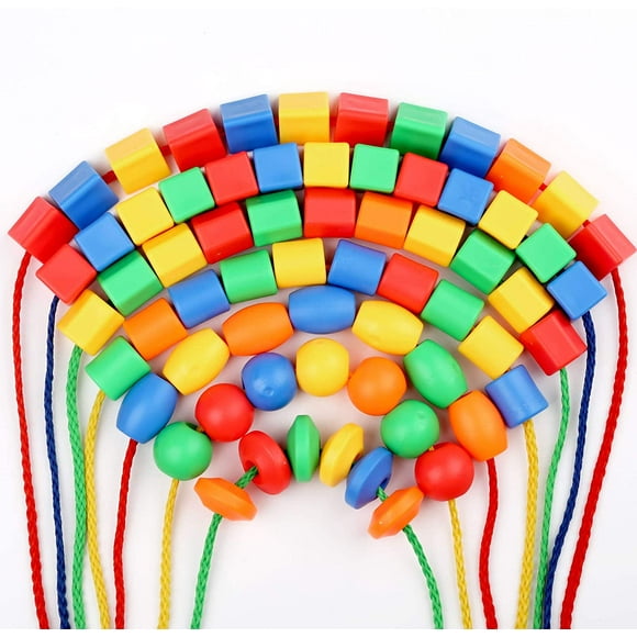 BMTOYS Lacing Beads - 70Pcs Educational Preschool Stringing Beads Montessori Toys