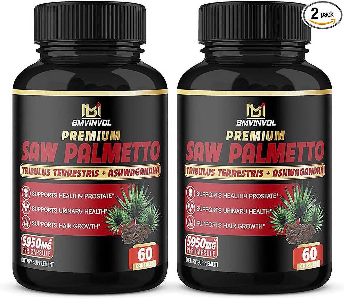 BMVINVOL (2 Packs) Saw Palmetto Supplement 5950mg Supports Prostate