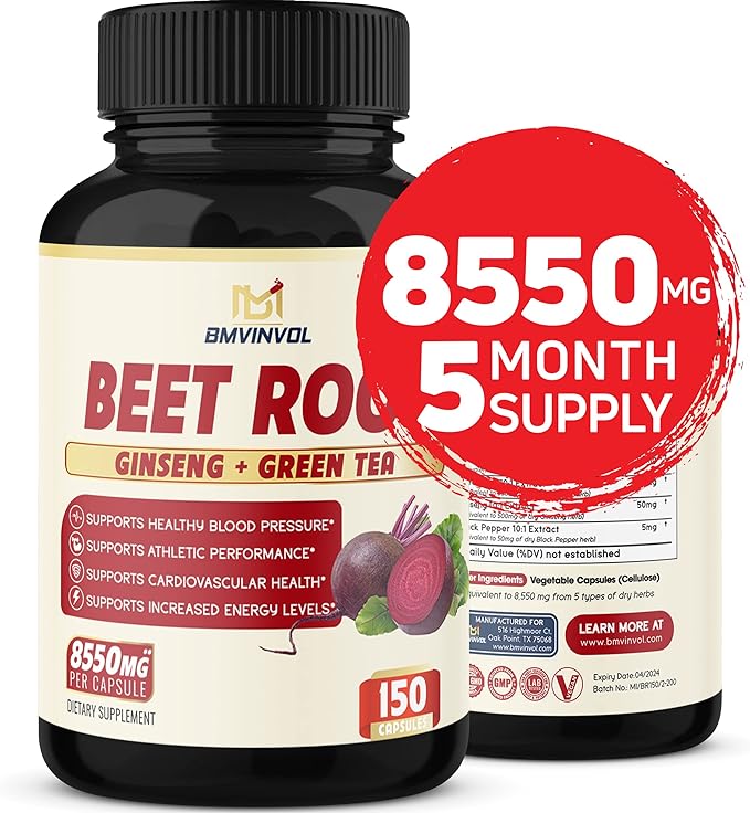 BMVINVOL Beet Root Extract Capsules 8550mg 5 Months Supply Red