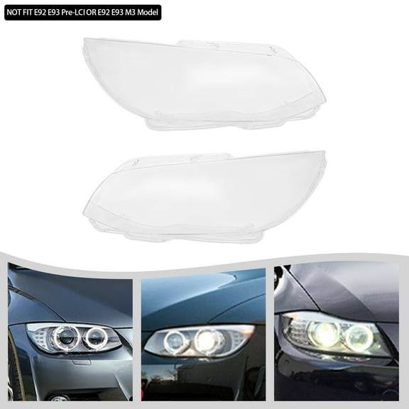 BMW 3 Series E92 Headlight Lens Covers for 2010-2013 LCI Facelift Coupe and 2010-2013 E93 Convertible, Clear PC Material, Direct Replacement