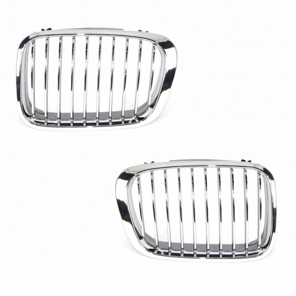 For BMW 325xi/330xi 2001 Grille Driver and Passenger Side | Pair | Made of Plastic | Sedan | Chrome | Replacement For BM1200120, BM1200121 | 51138208489, 51138208490