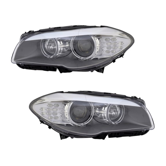 For BMW 550i/550i xDrive 2011 2012 2013 Headlight Driver & Passenger Side | Pair | HID | Clear, Amber Lens | w/ Auto Adjust Headlights | w/ Adaptive Frontlight System | Plastic | BM2502173, BM2503173