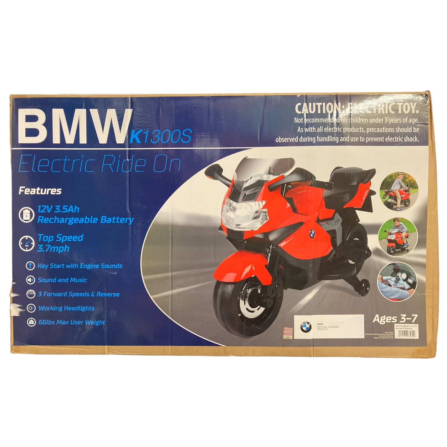 BMW K1300S Kids 12V Rechargeable Electric Ride On Bike Top Speed 3.7MPH Red