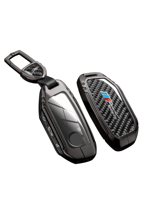 for BMW Key Fob Cover with Keychain,Real Carbon Fiber Zinc Alloy Protection Key Case Compatible with 2023 2024 3 7 Series X1 X5 x6 x7 i7 Xi Key shell keyless Smart Remote Accessories