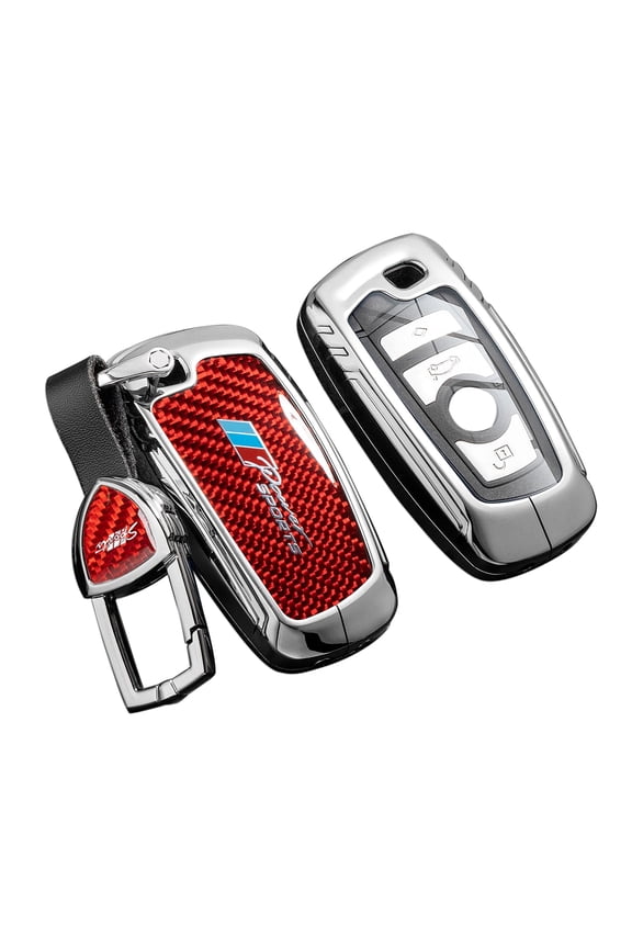 for BMW Key Fob Cover with Keychain,Real Carbon Fiber Zinc Alloy Protection Key Case Compatible with BMW 1 3 4 5 6 7 Series X1 X3 X4 M5 M6 GT3 GT5 Smart Remote keyless Key shell Accessories