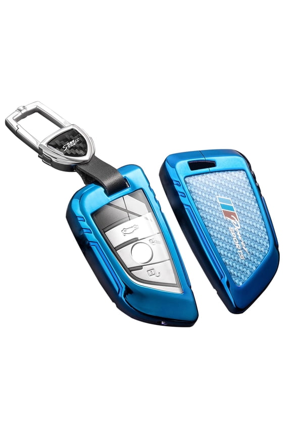 for BMW Key Fob Cover with Keychain,Real Carbon Fiber Zinc Alloy Protection Key Case Compatible with BMW 2 5 6 7 Series X1 X2 X3 X5 X6 Smart Remote keyless Key shell Accessories