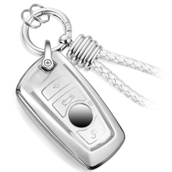 for BMW Key Fob Cover with Metal Braided Rope Keychain for BMW Accessories, Upgraded Soft Key Case for 1 3 4 5 7 Series GT3 5 M3 X3 4 6 Smart Key Shell