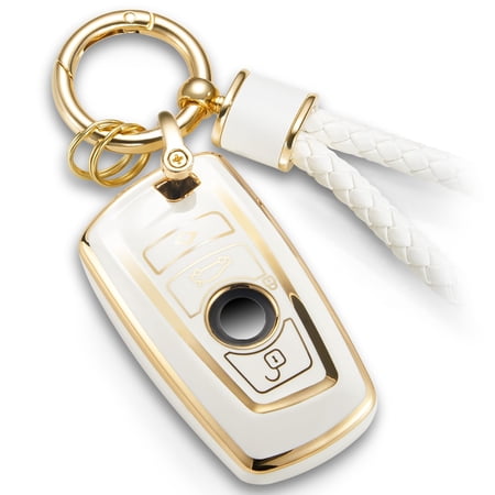 for BMW Key Fob Cover with Metal Braided Rope Keychain for BMW Accessories, Upgraded Soft Key Case for 1 3 4 5 7 Series GT3 5 M3 X3 4 6 Smart Key Shell