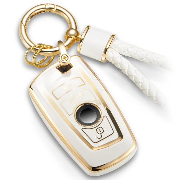 for BMW Key Fob Cover with Metal Braided Rope Keychain for BMW Accessories, Upgraded Soft Key Case for 1 3 4 5 7 Series GT3 5 M3 X3 4 6 Smart Key Shell