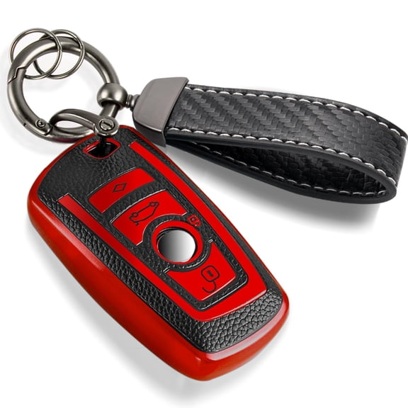 for BMW Key Fob Cover with Metal Braided Rope Keychain for BMW Accessories, Upgraded Soft Key Case for 1 3 4 5 7 Series GT3 5 M3 X3 4 6 Smart Key Shell