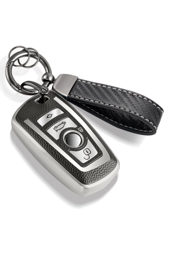 for BMW Key Fob Cover with Metal Braided Rope Keychain for BMW Accessories, Upgraded Soft Key Case for 1 3 4 5 7 Series GT3 5 M3 X3 4 6 Smart Key Shell