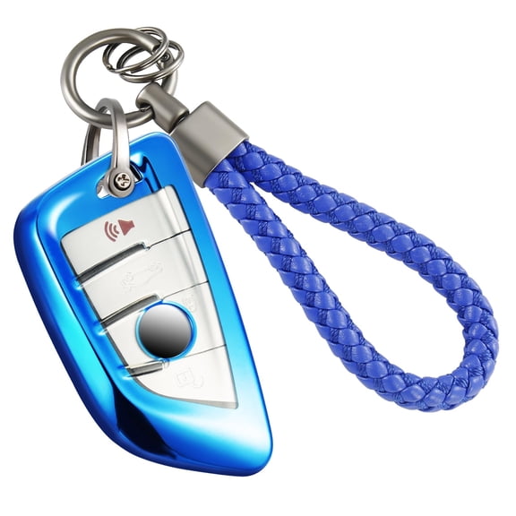 for BMW Key Fob Cover with Upgraded Anti-Lost Metal Braided Rope Keychain,Exquisite Soft TPU Key Case for X1/3/4//5/6/7 I4 M4 Z4 2/3/4/5 Series Smart Key