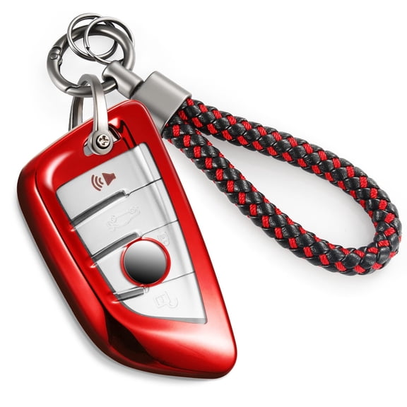 for BMW Key Fob Cover with Upgraded Anti-Lost Metal Braided Rope Keychain,Exquisite Soft TPU Key Case for X1/3/4//5/6/7 I4 M4 Z4 2/3/4/5 Series Smart Key