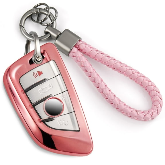 for BMW Key Fob Cover with Upgraded Anti-Lost Metal Braided Rope Keychain,Exquisite Soft TPU Key Case for X1/3/4//5/6/7 I4 M4 Z4 2/3/4/5 Series Smart Key
