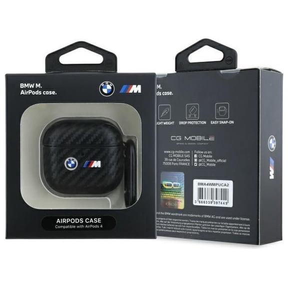 BMW M Series Carbon Double Metal Logo Case for AirPods 4 Black - BMA4WMPUCA2