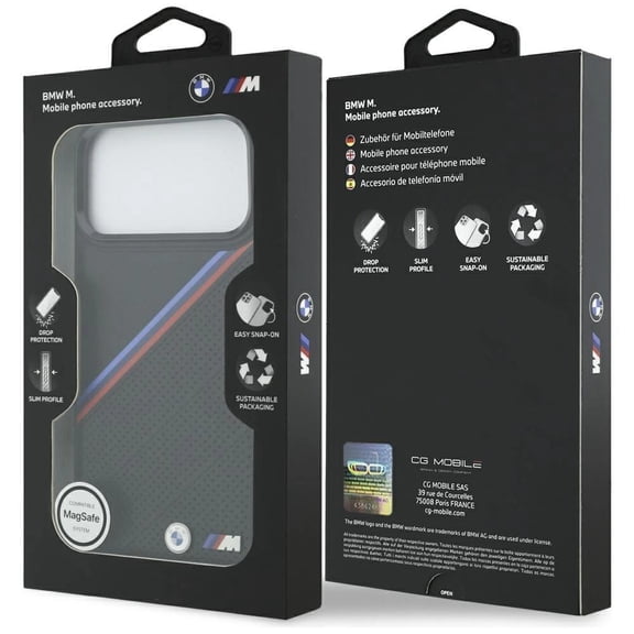 BMW M Tricolor Metal Logo Case with MagSafe for iPhone 17 Pro Max 6.9" Black - BMHMP17X25PCSPEK