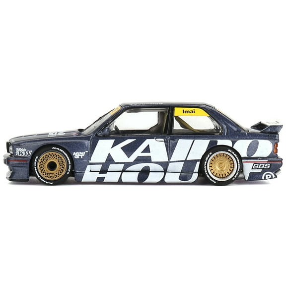 BMW M3 (E30) "Kaido Works V1" Dark Blue Metallic with Graphics (Designed by Jun Imai) "Kaido House" Special 1/64 Diecast Model Car by Mini GT