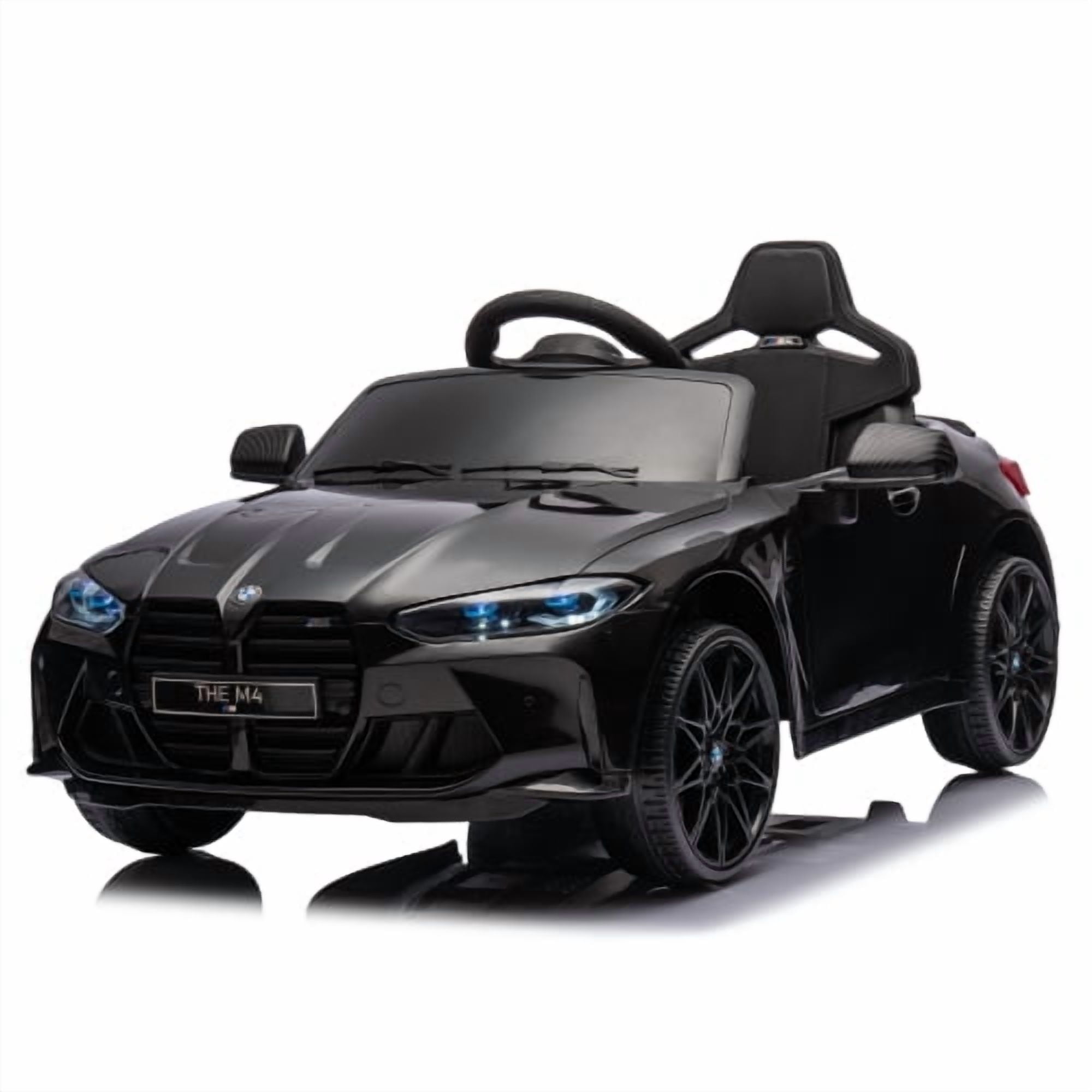 BMW M4 Kids Ride on Car Toy with Remote Control, 12V Powered Ride on Toys Cars W/Bluetooth/USB/MP3, Battery Display, LED, Handle with Wheels & Pull, Electric Car for Boy Girl, Black