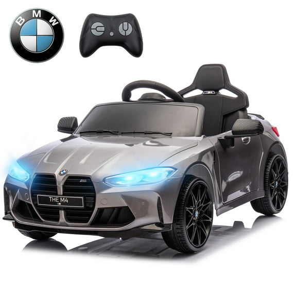 BMW M4 24V Kids Ride On Toy Car with Remote Control, Toddler Electric Car with 3 Speeds,USB,MP3,Bluetooth,LED Lights,Battry Powered Ride On Car For Kids Aged 2+,Silver