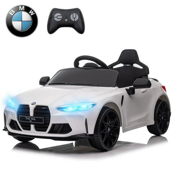 BMW M4 12V Kids Ride On Toy Car with Remote Control, Toddler Electric Car with 3 Speeds,USB,MP3,Bluetooth,LED Lights,Battry Powered Ride On Car For Kids Aged 3+,White