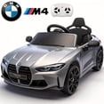 thumbnail image 1 of BMW M4 24V Kids Ride On Toy Car with Parents Remote, Electric Car with USB/MP3, Bluetooth, LED Light, Toddler Car with A Handle with Wheels and A Pull, Easy to Carry, Gift for Boys Girls 2-5, Silver, 1 of 8