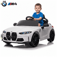 thumbnail image 1 of BMW M4 12V Kids Ride On Toy Car with Parents Remote, Electric Car with USB/MP3, Bluetooth, LED Light, Toddler Car with A Handle with Wheels and A Pull, Easy to Carry, Gift for Boys Girls 2-5, White, 1 of 13