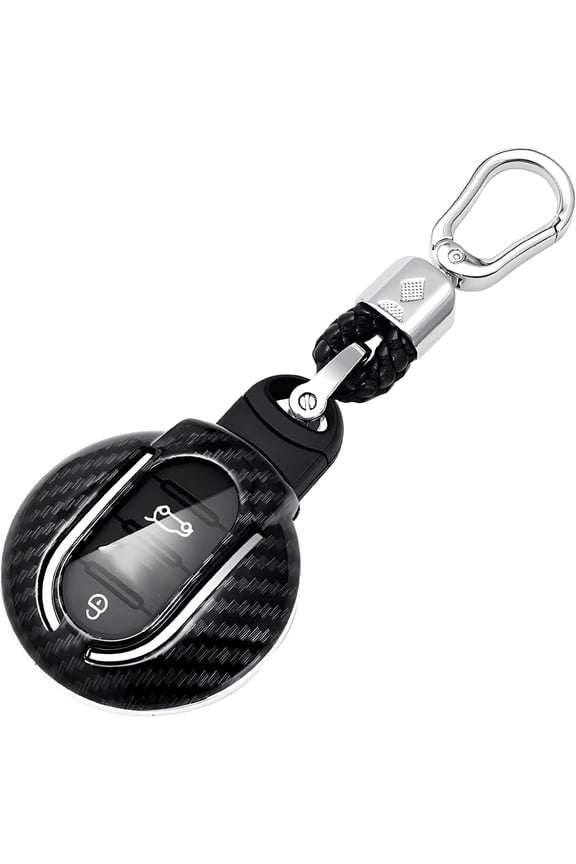 For BMW Mini Cooper Key Fob Cover, ABS Carbon Fiber Pattern Car Key Case Protector for 2014-2021 2022 BMW Mini Cooper S D F54 F55 Clubman Cabrio Countryman with Keychain
