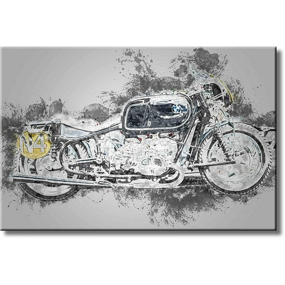 BMW Motorcycle Picture on Stretched Canvas, Wall Art Decor, Ready to Hang