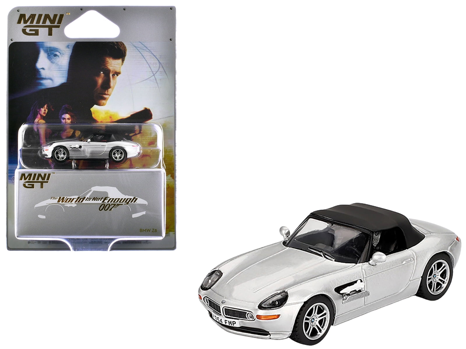 BMW Z8 Silver Metallic w/Black Soft Top 007 James Bond "The World Is Not Enough" (1999) Movie 1/64 Diecast Model Car by Mini GT